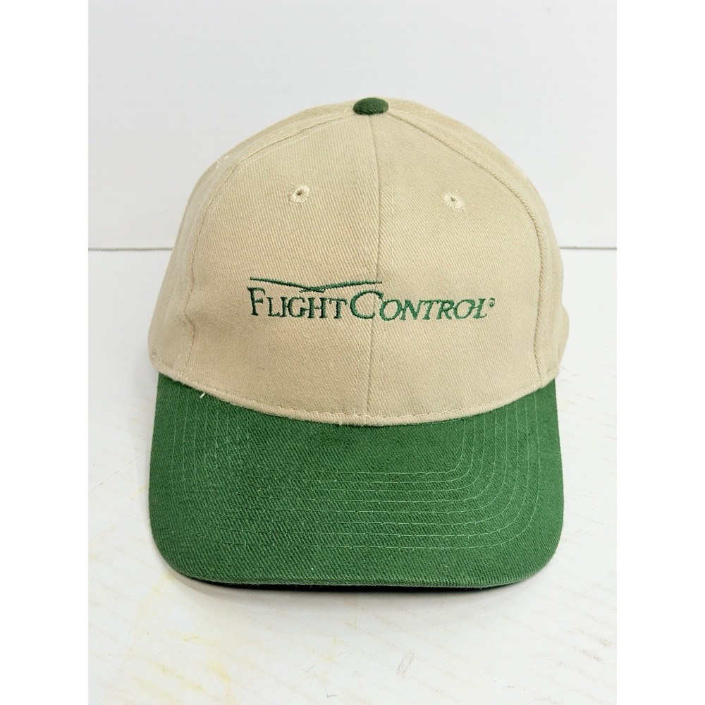 Vintage Flight Control Cobra Caps Hat Tan Green Aviation Pilot Snapback USA